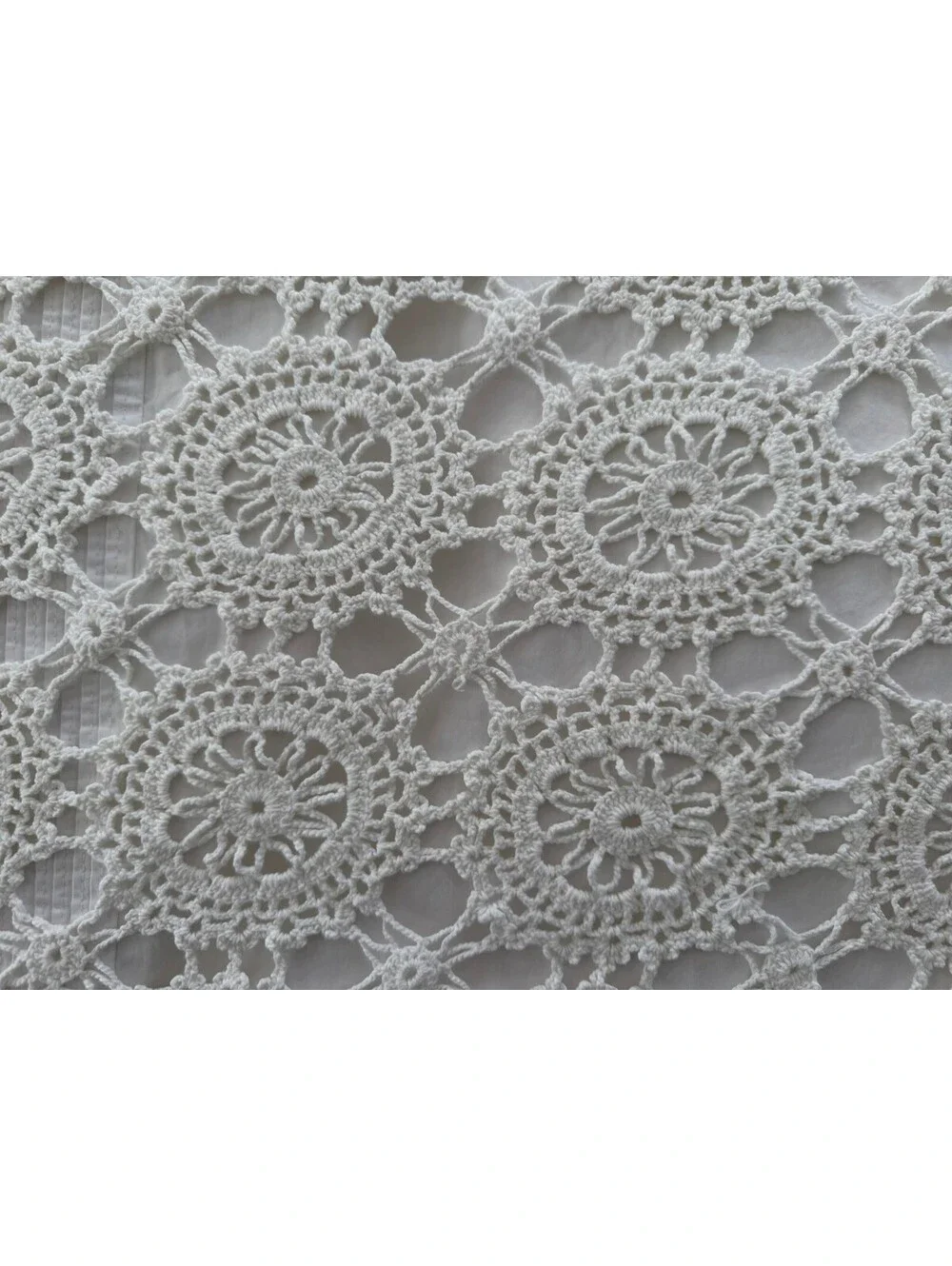 Vintage Hand Crocheted Lace Bedspread White Cotton Full Queen Coverlet